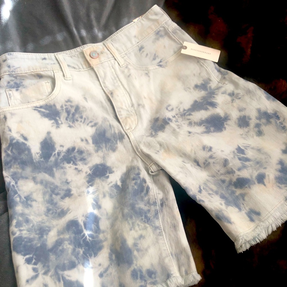 Anthropologie Pilcro Tie Dye Bermuda Shorts Boyfriend 27 NWT light denim